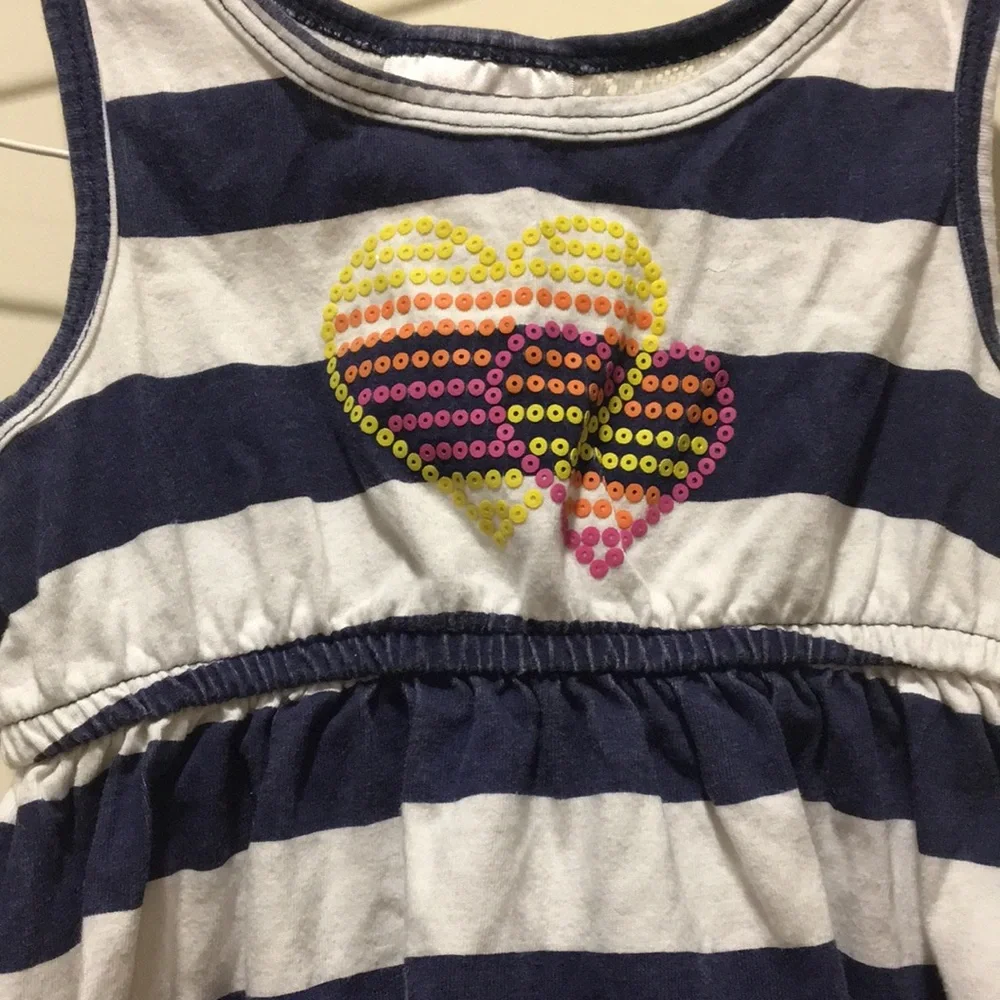 Flapdoodles girls striped sleeveless hi/lo dress rainbow heart appliqué size 5